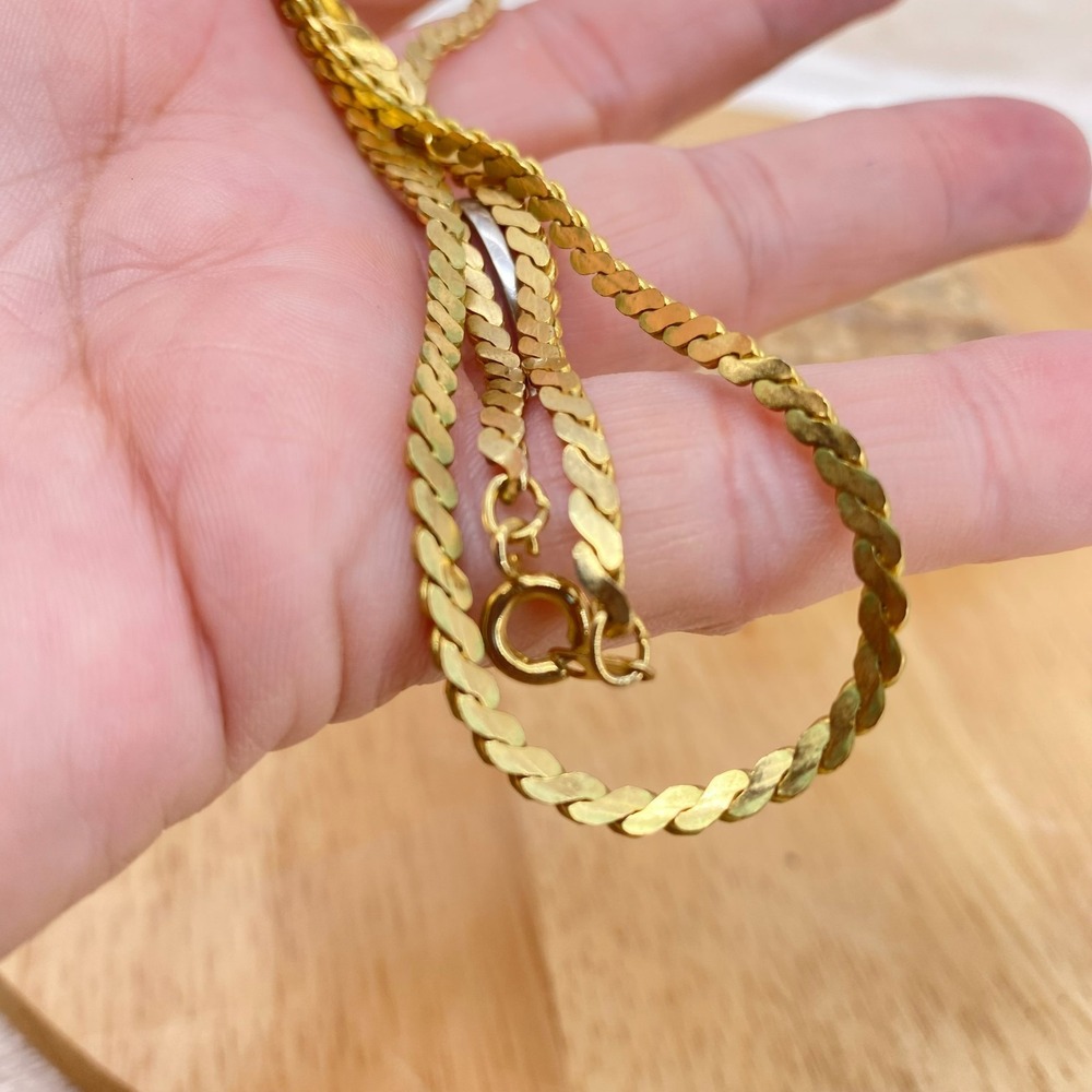 Vintage Gold Tone Serpentine Chain Necklace 23 Inch Flat Link Korea